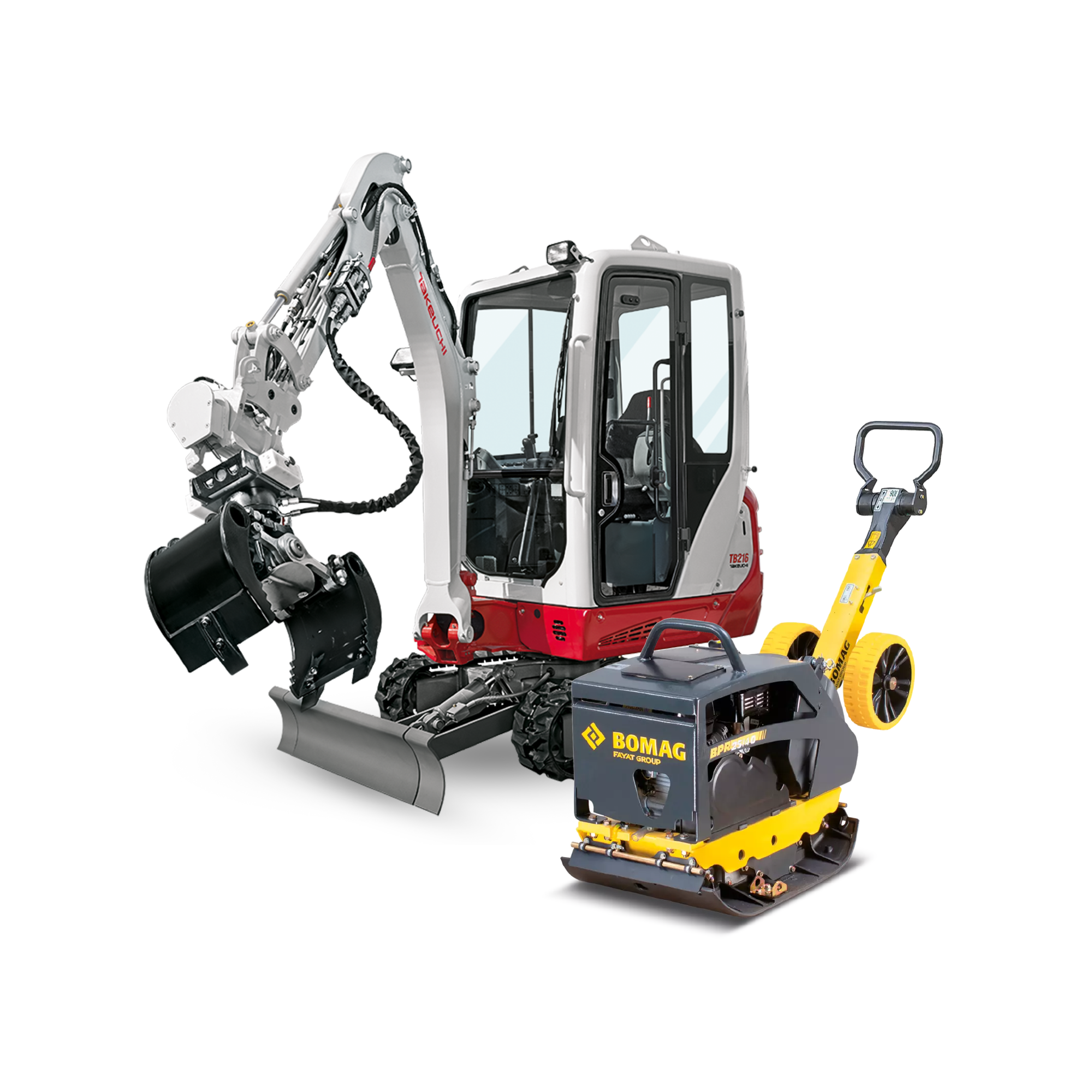 Minibagger 2tonner Bomag Rüttelplatte Mietmaschinen Paket