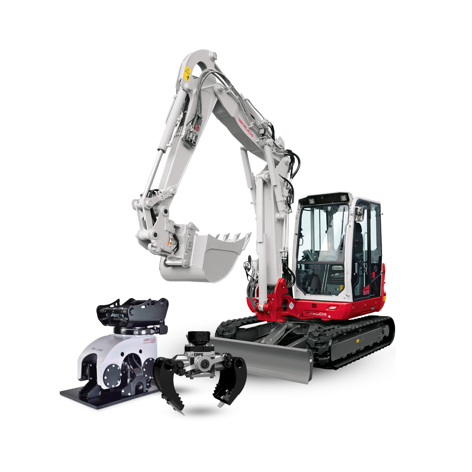 Bagger 7tonner mit Greifer und Anbauverdichter mietpaket 